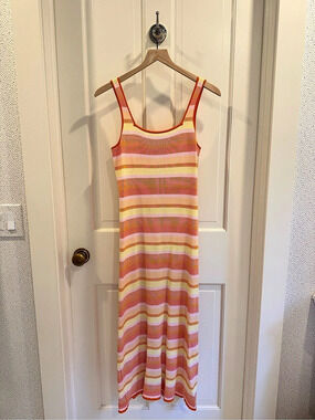 Solid & Striped Maxi Dress in Orange & Pink Strip